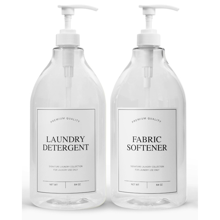 Dozator detergent lichid și balsam Calindiana, stil rustic modern, transparent, 1,8 L