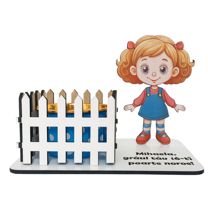 Suport pentru grau – fetita desen + gard alb, 10 cm