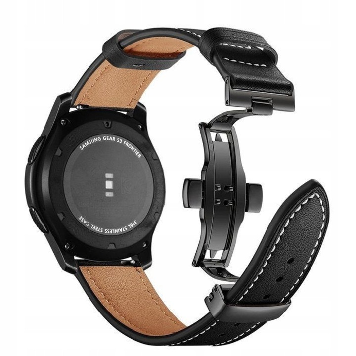 Bratara din piele pentru Samsung Galaxy Watch 46mm, neagra, set complet