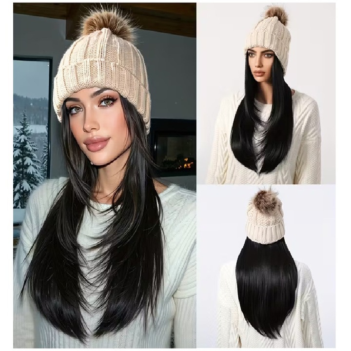 Peruca, Animis Beauty, Negru deschis, 50 cm, fibra sintetica, par lung drept