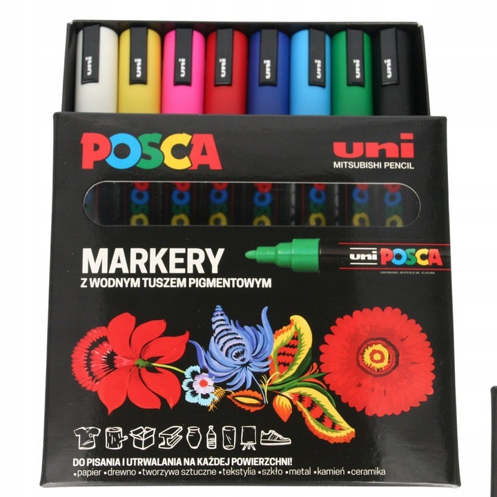 Комплект 8 маркера Posca PC-5M, универсални, акрилна боя, многоцветни, среден връх