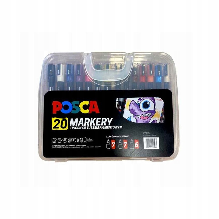Комплект 20 маркера Posca, асорти цветове, пластмасова кутия