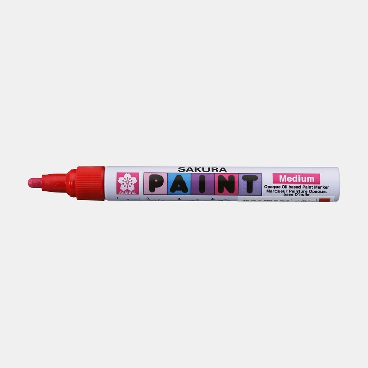 Marker permanent Sakura, roșu, vârf mediu 2mm, corp din aluminiu
