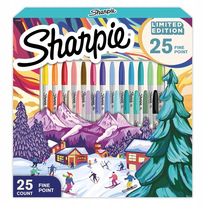 Комплект перманентни маркери Sharpie Fine, 25 цвята, многоцветни, празнично издание