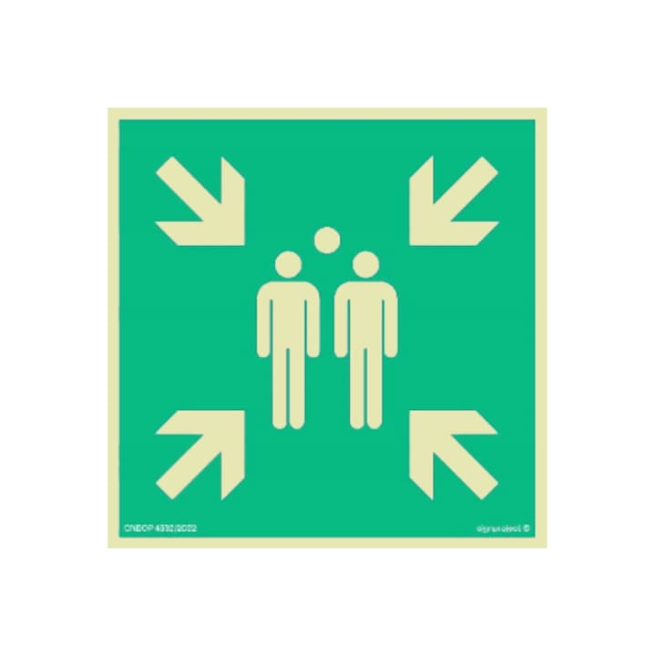 Semn autocolant cu loc de adunare pentru evacuare 20x20cm, si placa 1mm, Libres, set