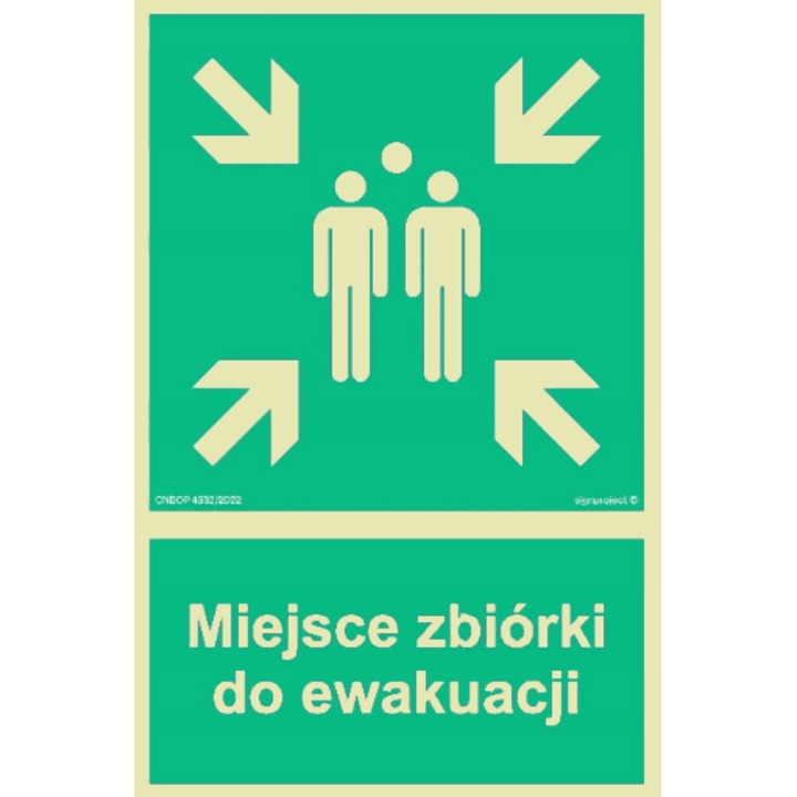 Semn "Miejsce Zbiorki do Ewakuacji", fotoluminescent, 150x100cm, verde, placa rigida 1mm
