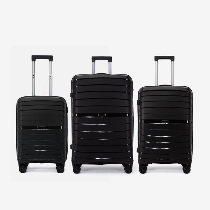 Комплект куфари KREAL Hawaii, Шифър, Полипропилен, Черен, 75x47x31 см, 3 броя