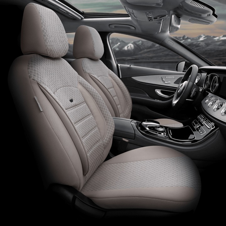 Set huse auto Confort, Otom, 11 bucati, bej, material respirabil, design ortopedic