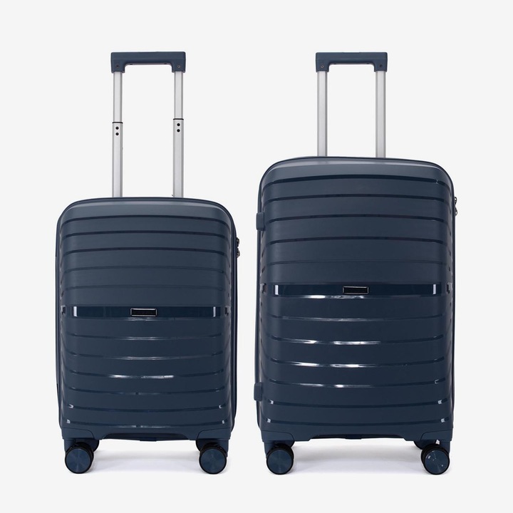 Комплект куфари KREAL Hawaii, Ръчен багаж и Среден куфар, Шифър, Полипропилен, Син, 64x42x26 см, 2 броя