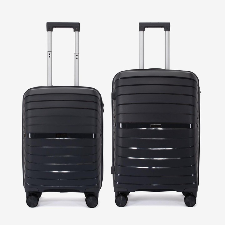 Комплект куфари KREAL Hawaii, Ръчен багаж и Среден куфар, Шифър, Полипропилен, Тъмно сив, 64x42x26 см, 2 броя