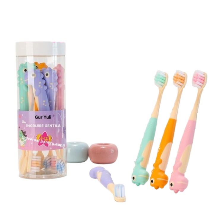 Pachet de 8 periute de dinti pentru copii, cu peri super moi, potrivite pentru copiii cu varsta cuprinsa intre 3 si 12 ani, periute de dinti multicolore pentru dresaj