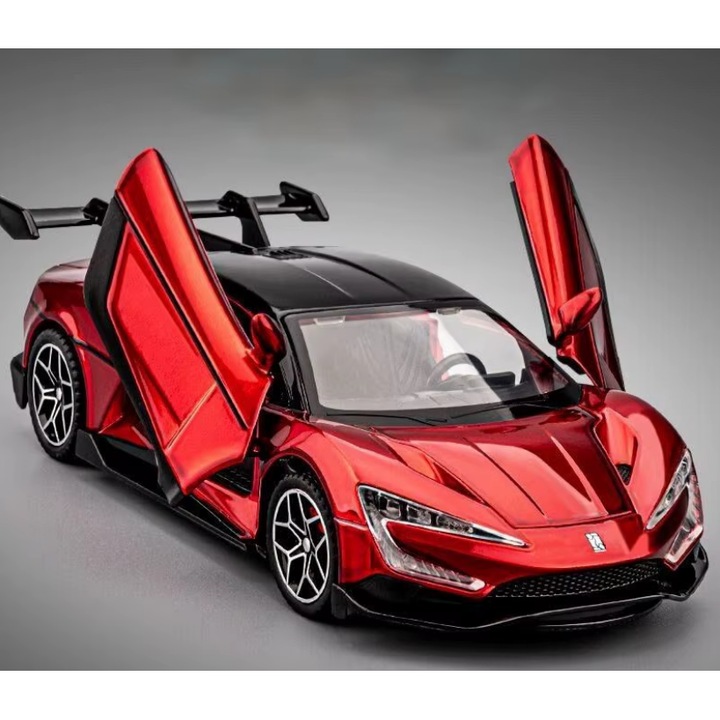 Fémből készült BYD Yangwang U9 autómodell, 1:32 méretarány, visszahúzható funkció, nyitható ajtók, motorháztető és csomagtartó, fény és hang, 15 cm, piros