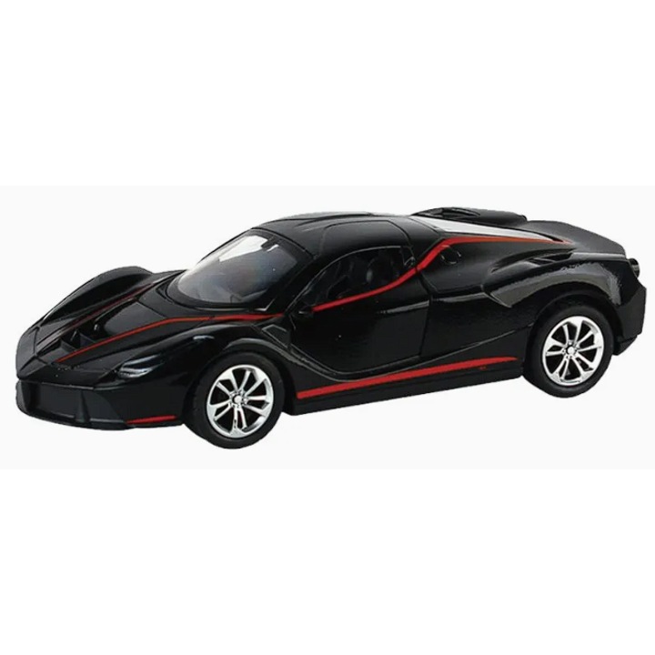 Fém Ferrari LaFerrari modellautó, 1:32, Visszahúzós funkció, Nyitható ajtók, Fény és hang, 15 cm - Fekete