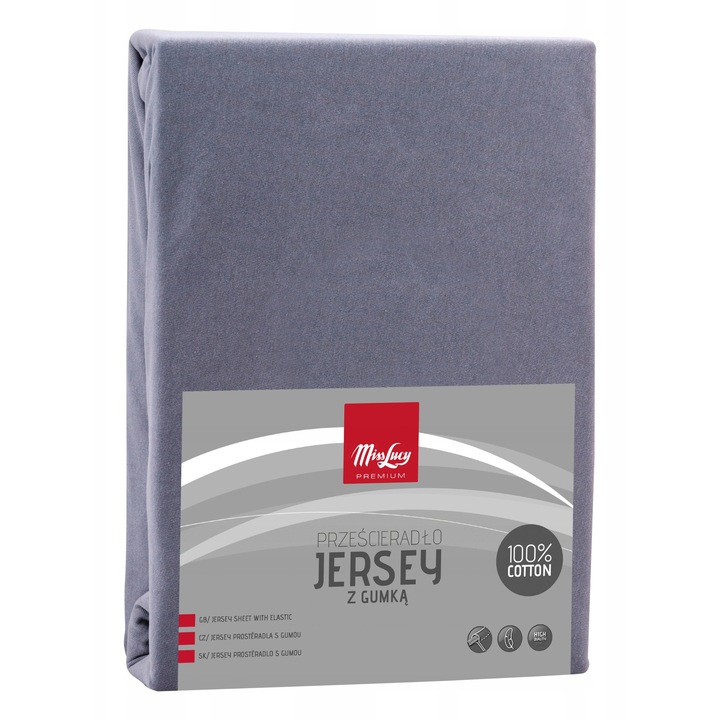 Долен чаршаф Jersey с ластик 100x200 см, Сив