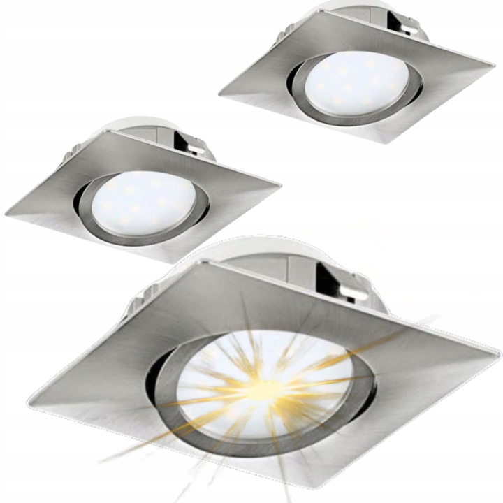 Set 3 Spoturi LED Eglo Pineda, 6W, Alb Cald, Crom Mat, 84x84mm