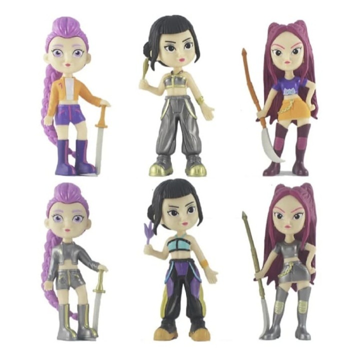 Set 6 Păpuși K Pop Demon Hunter Girl, cu accesorii, mov/multicolor, 18 cm