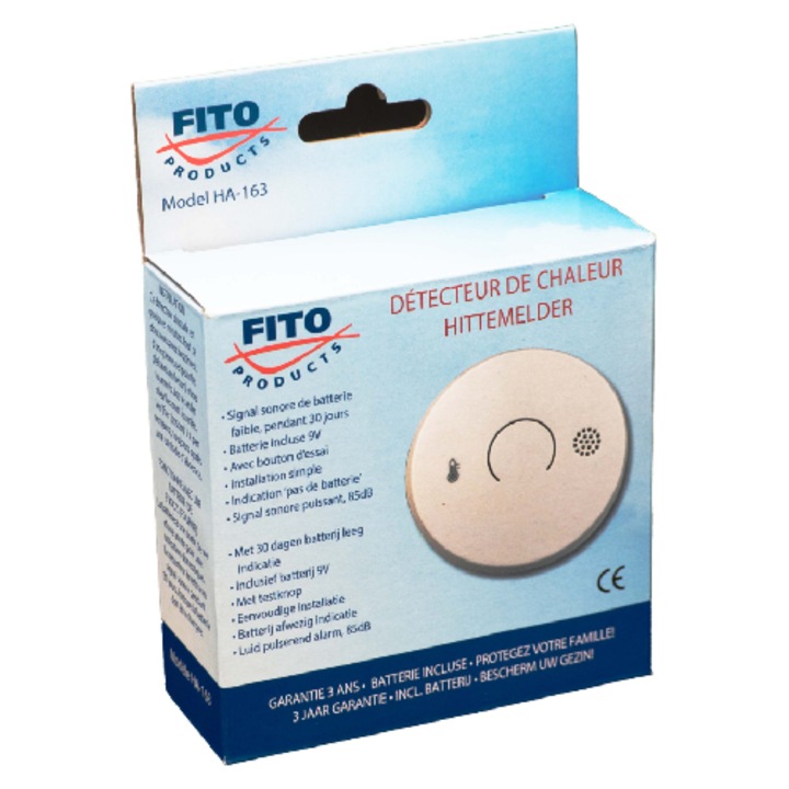 Detector de căldură Fito, durată de viață 1 an, alarmă 85dB, baterie 9V