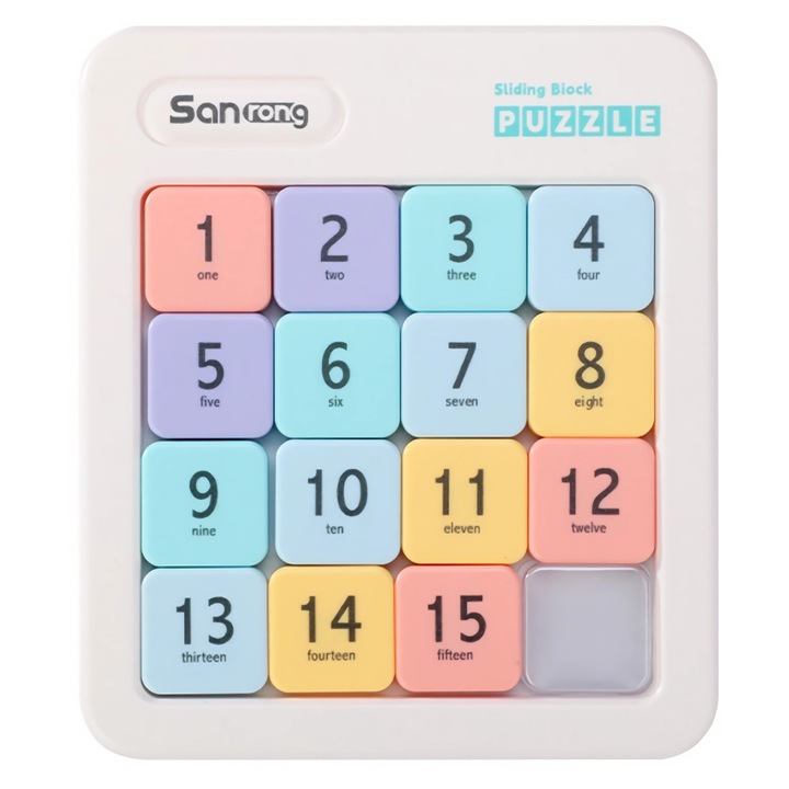Puzzle magnetic cu numere glisante, 15 cifre, Macaron Color, 17x15cm
