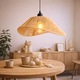 Lampa suspendata tip pendul din fibra naturala, stil boho scandinav, E27, Ø45 cm, bej, pentru living, dining si bucatarie