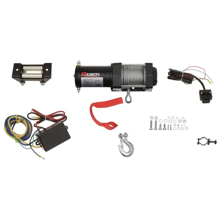Troliu ATV/UTV, Q-TECH, 1 134 kg, cablu otel 4,8 mm x 12,2 m, set complet