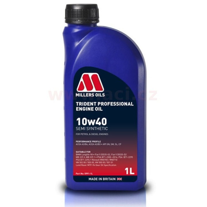 Ulei motor Millers Oils Trident Professional 10w40, semi sintetic, 1l, Full SAPS, pentru motoare pe benzina si diesel
