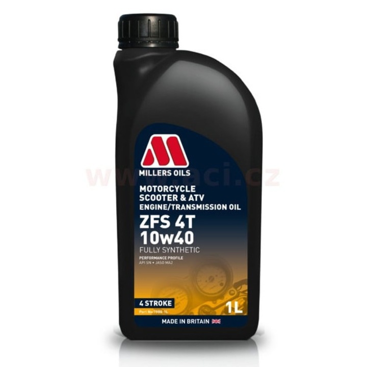 Ulei sintetic MILLERS OILS ZFS 10W40 pentru motoare 4T, 1L, rezistent la temperaturi ridicate, aplicabil cu ambreiaj umed