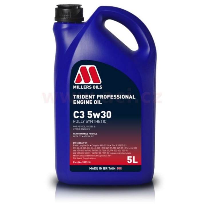 Ulei motor Trident Professional C3 5w30, Millers Oils, plin sintetic, 5 litri, compatibil cu DPF, GPF