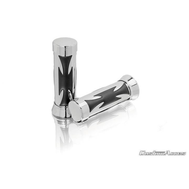 Mansoane bicicleta CUSTOMACCES CRUZ DE MALTA, crom, 25,4mm, set de 2 bucati