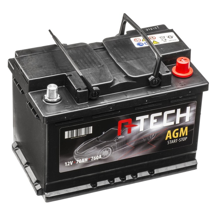 Baterie auto A-TECH AGM 70Ah, 760A, 12V, 278x175x190mm