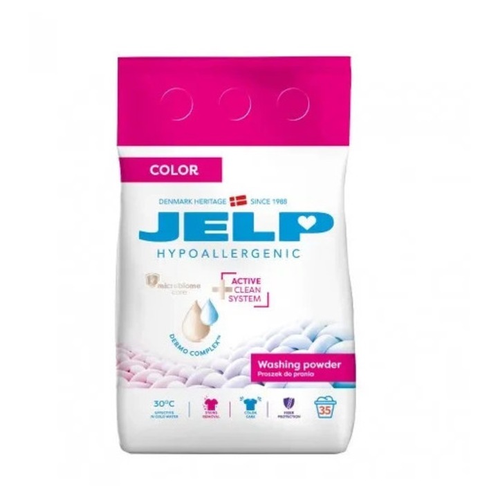 JELP hipoallergén mosószer 2,1 kg, színes ruhákhoz, kíméletes formula, hatékony 30C-on