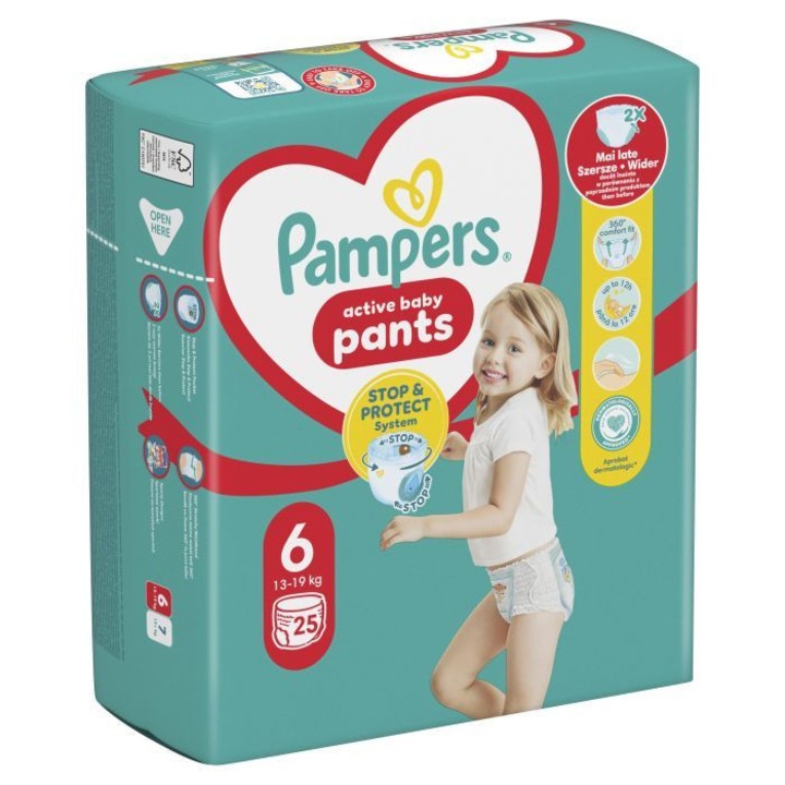 Пелени-гащички, Pampers размер 6, 13-19 кг, 25 броя, 12 часа сухота, еластичност