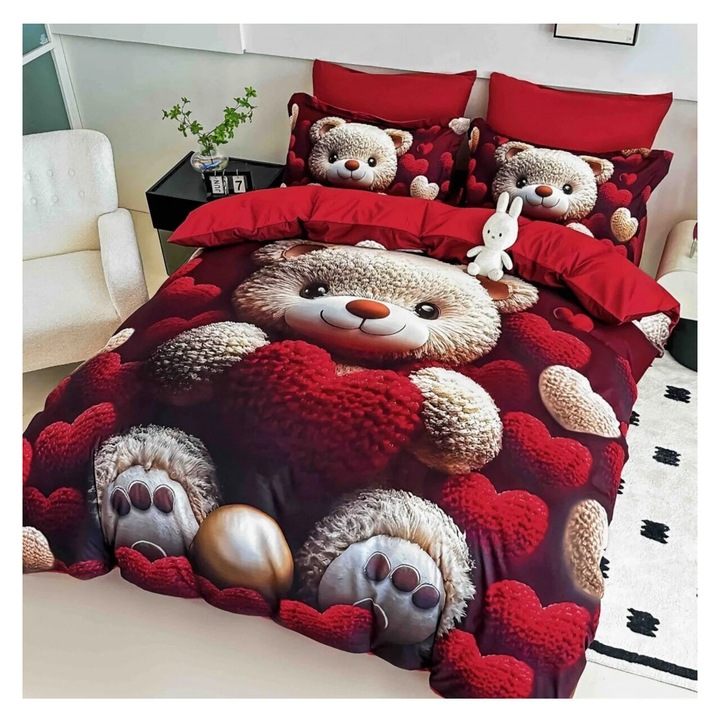 Спално бельо Home 5D, памучен сатен, 6 части, многоцветно, 200x220cm, 230x250cm, 70x70cm, 55x80cm