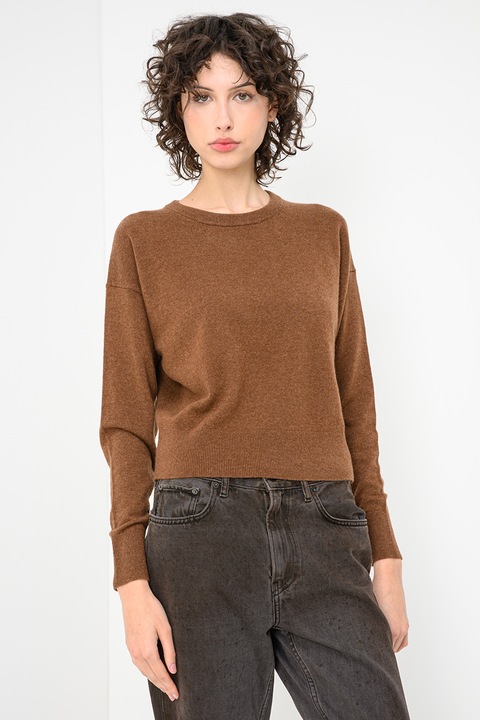 CALVIN KLEIN, Pulover din casmir cu model uni, Maro camel