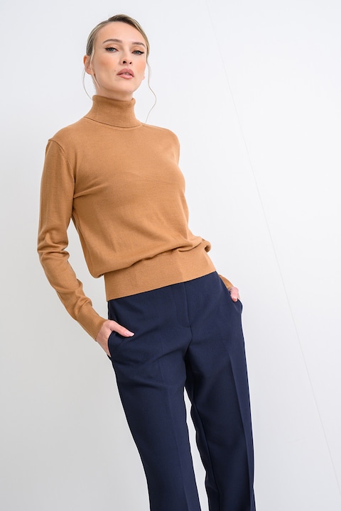 CALVIN KLEIN, Pulover din amestec de lana cu guler inalt, Maro inchis