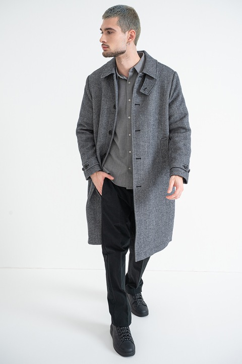 CALVIN KLEIN, Palton din amestec de lana, Alb/Gri inchis