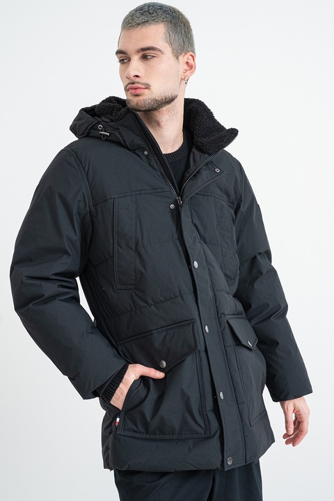 Tommy Hilfiger, Подплатено зимно яке с качулка, Черен