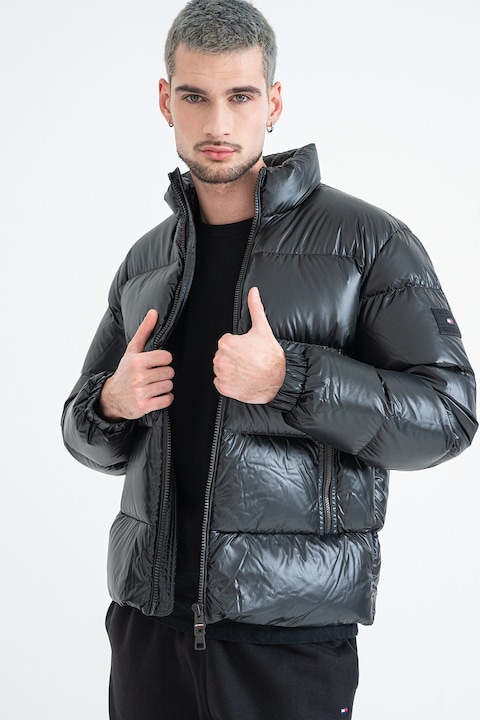 Tommy Hilfiger, Geaca cu aspect matlasat, Negru