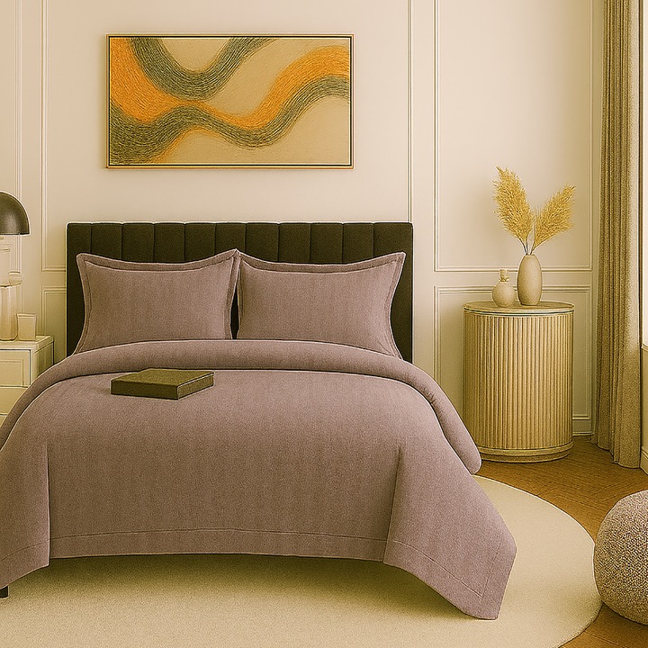 Lenjerie pat damasc policoton (GRI-CAPUCCINO)