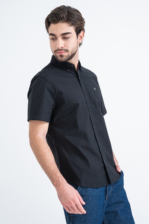 CALVIN KLEIN JEANS, Rövid ujjú ing hímzett logóval, Fekete