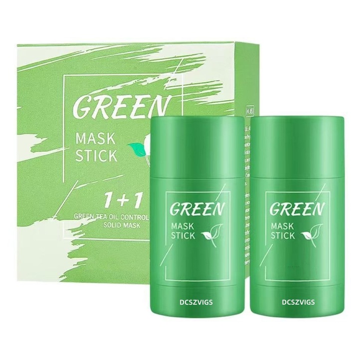 Set 2 Masca Stick pentru Fata DCSZVIGS® Mask, Organica 100%, Purificatoare, Anti-Acnee si Puncte Negre, Curatare si Hidratare in Profunzime, Verde deschis