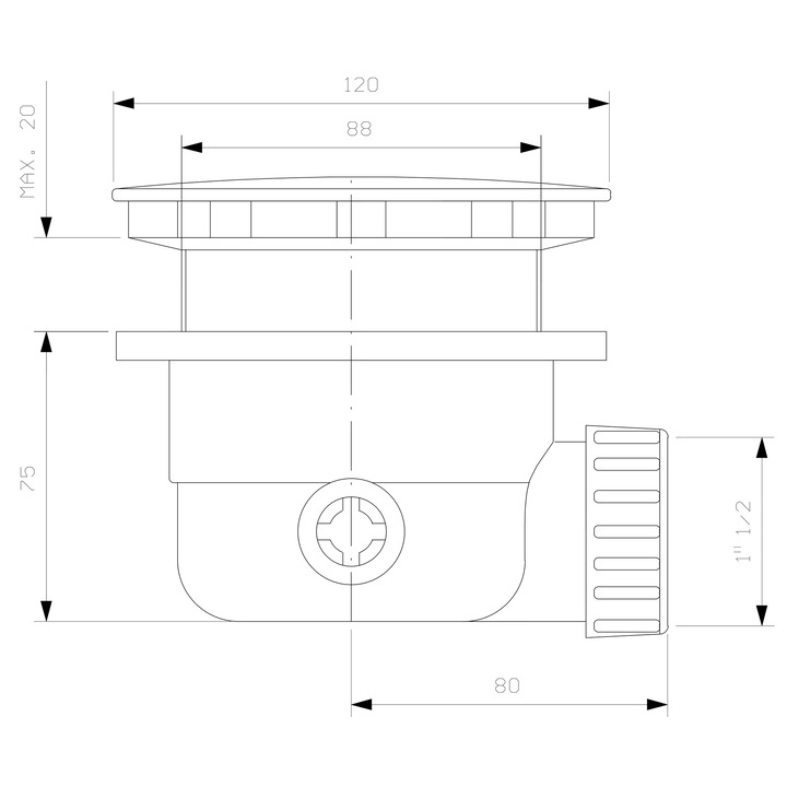 Sifon pentru cada Polysan, 90mm, DN40, bronz, 77mm