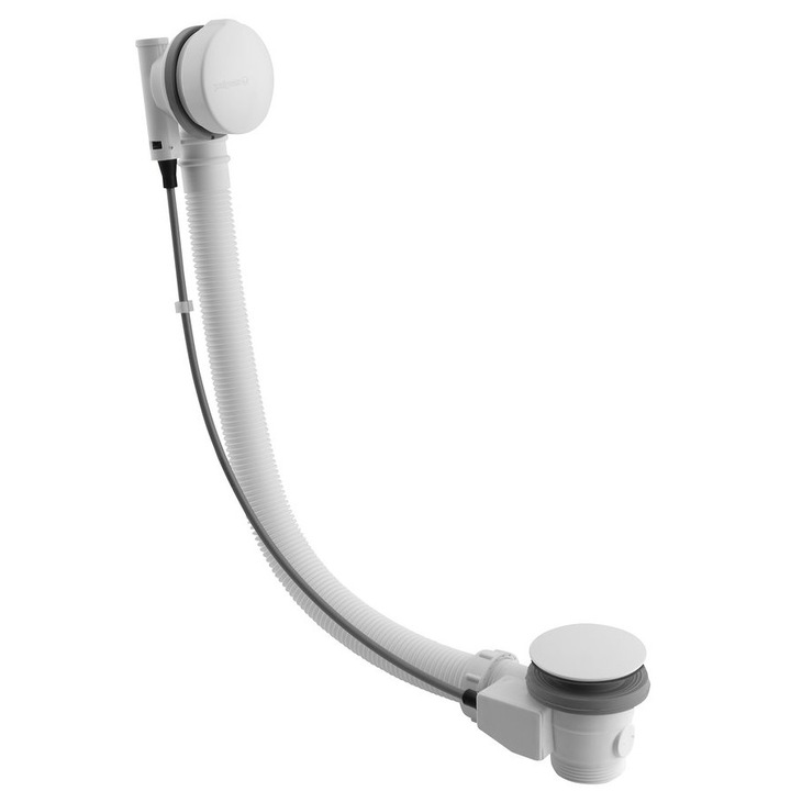 Kábelműködtetésű kádlefolyó szett, Polysan, 775mm, fehér, műanyag