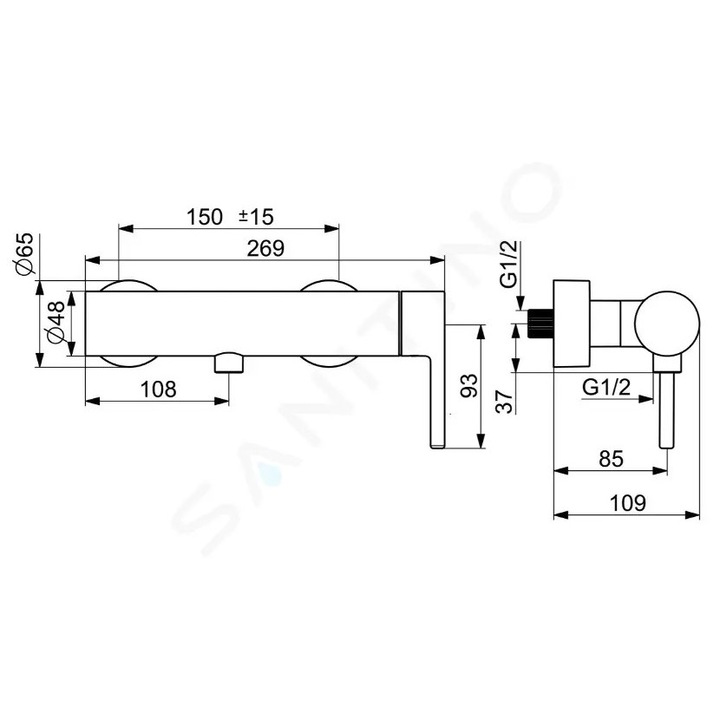 Hansa csaptelep, matt fekete, 150mm, 12,6l/perc, kerámia betét O 40mm