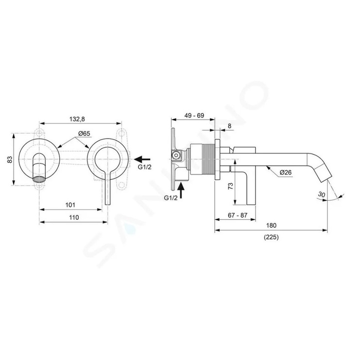 Ideal Standard beépíthető csaptelep, 180 mm, Silver Storm, 2 lyukas, melegvíz-korlátozóval