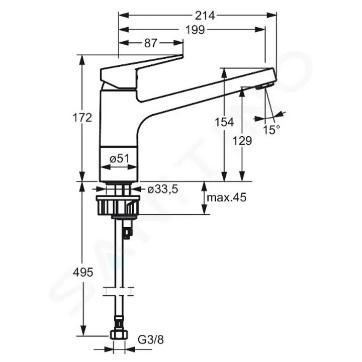 Hansa Twist szaniter csaptelep, matt fekete, magasság 172mm, hosszúság 199mm, szerelőkészlet mellékelve