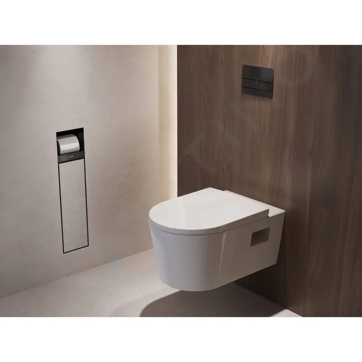 Suport pentru WC cu perie si suport pentru hartie igienica, Hansgrohe, negru mat, 595x145x140mm, set complet