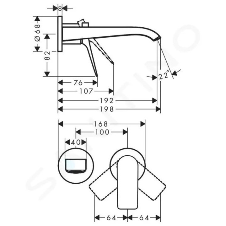 Vivenis mosdócsaptelep, 2 lyuk, matt fehér, 192 mm, 5l/perc
