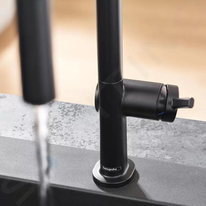 Talis mosogató csaptelep, Hansgrohe, kihúzható zuhannyal, sBox, matt fekete, 76cm méret
