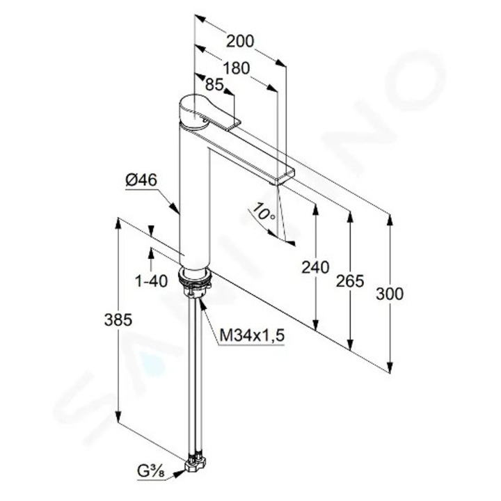 Kludi nedves akkumulátor, matt fekete, 265mm magasság, 180mm hosszúság, egylyukú rögzítés