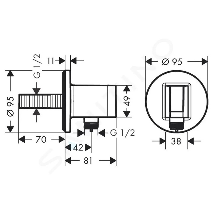 Zuhanykönyök Hansgrohe tartóval, fix tartó, matt fekete, 2 részes, G 1/2